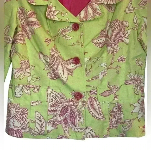 3 Sisters Green & Pink Lined Short Blazer Jacket Size Medium Floral Feminine - Picture 3 of 9